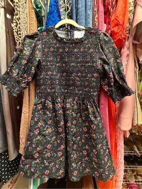 Hill House Black Floral Smocked Mini Dress